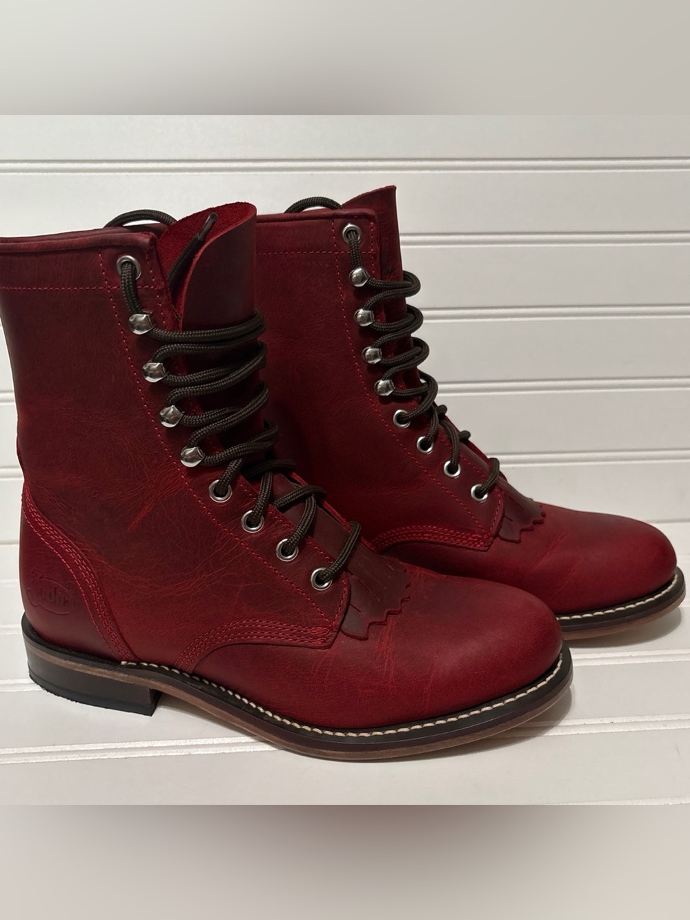 JUSTIN McKean Red Leather Lace Up Western Cowboy Roper Boots Womens Size 8 B